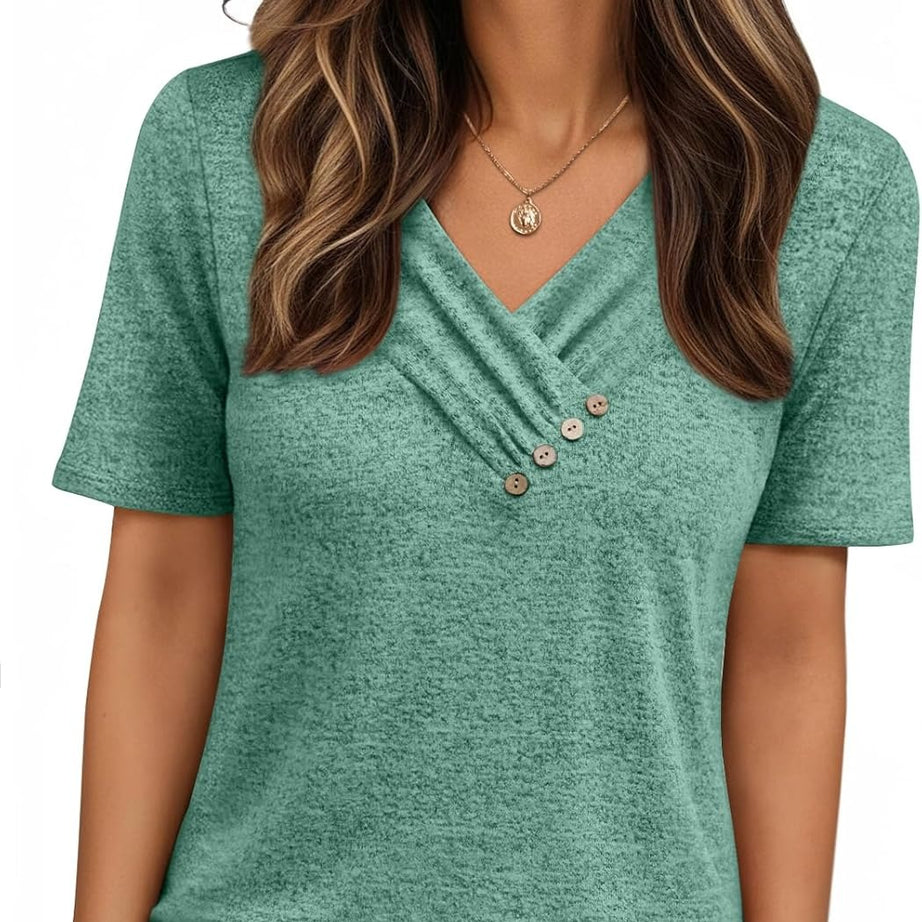 Women's Business Casual V Neck Blouse with Buttons