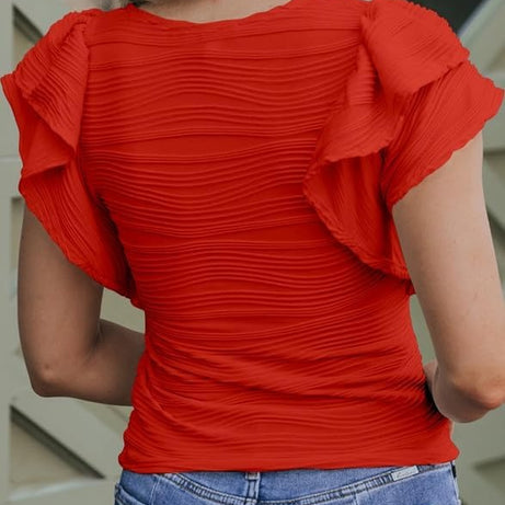 Womens Casual Crewneck Ruffle Slim Fit Dressy Blouses
