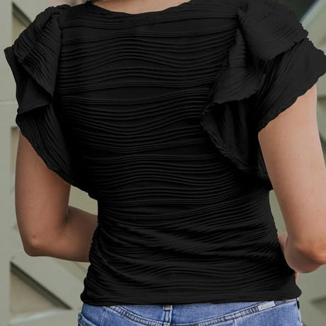 Womens Casual Crewneck Ruffle Slim Fit Dressy Blouses