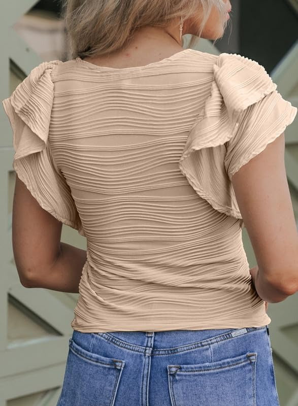 Womens Casual Crewneck Ruffle Slim Fit Dressy Blouses