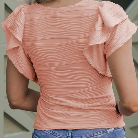 Womens Casual Crewneck Ruffle Slim Fit Dressy Blouses