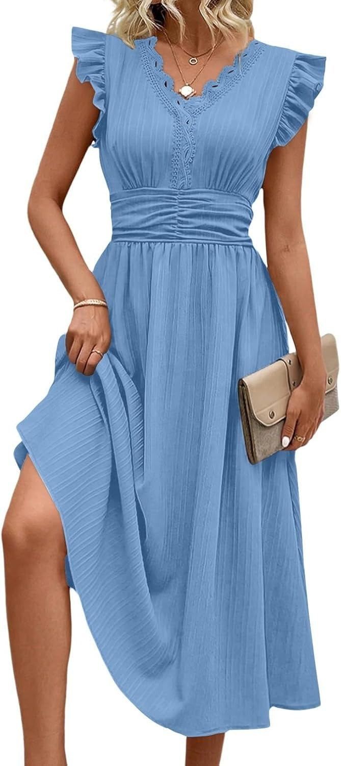 Women Summer Elegant Ruffle Sleeve Boho Outfits Dress