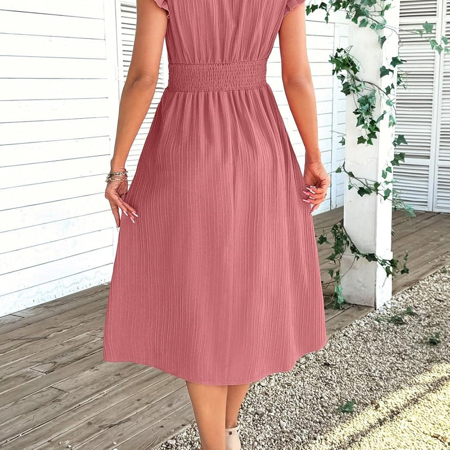 Women Summer Elegant Ruffle Sleeve Boho Outfits Dress