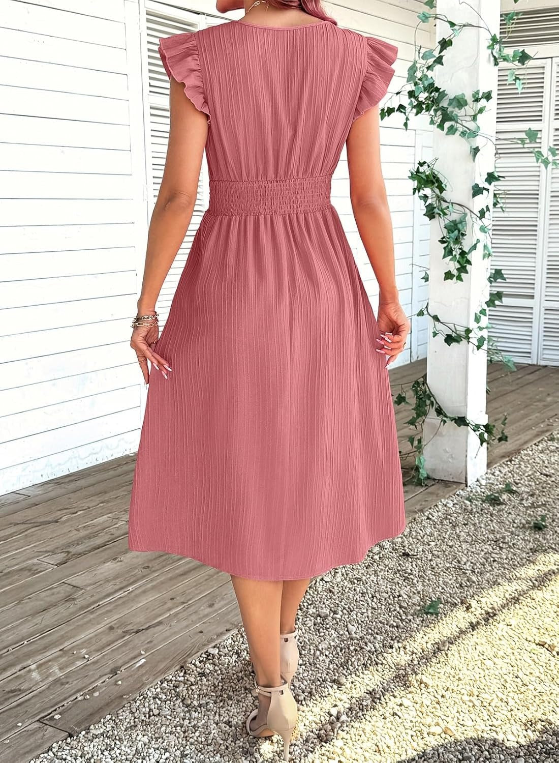 Women Summer Elegant Ruffle Sleeve Boho Outfits Dress