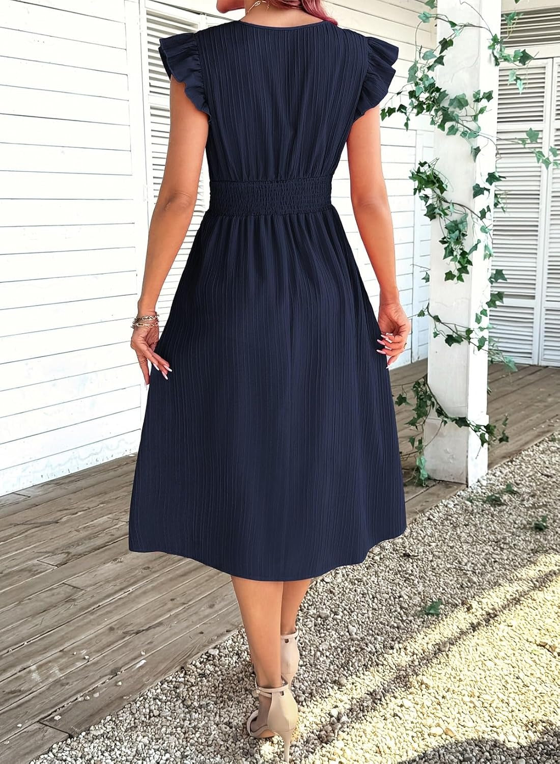 Women Summer Elegant Ruffle Sleeve Boho Outfits Dress