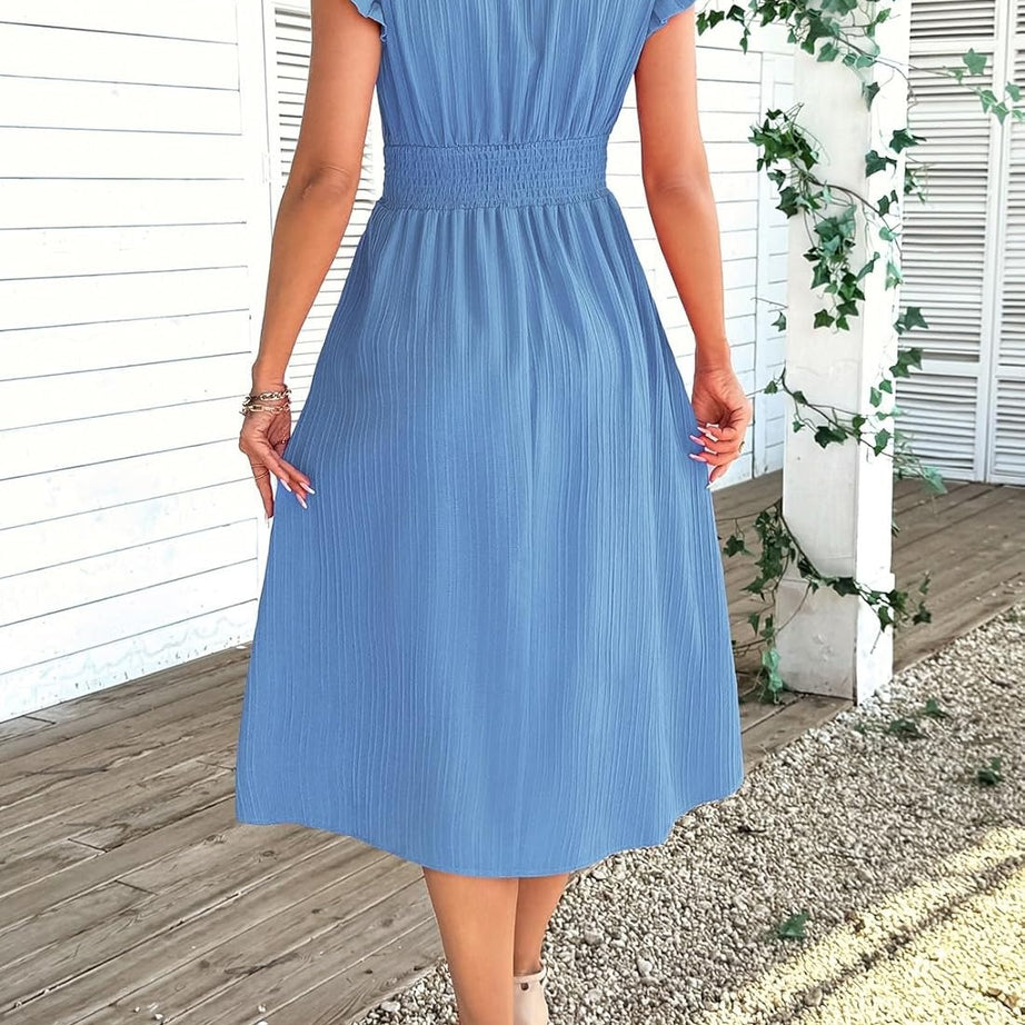 Women Summer Elegant Ruffle Sleeve Boho Outfits Dress