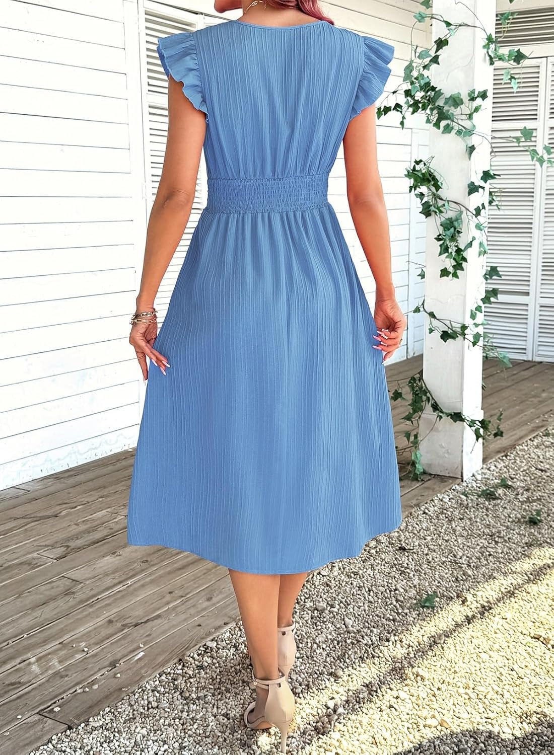 Women Summer Elegant Ruffle Sleeve Boho Outfits Dress