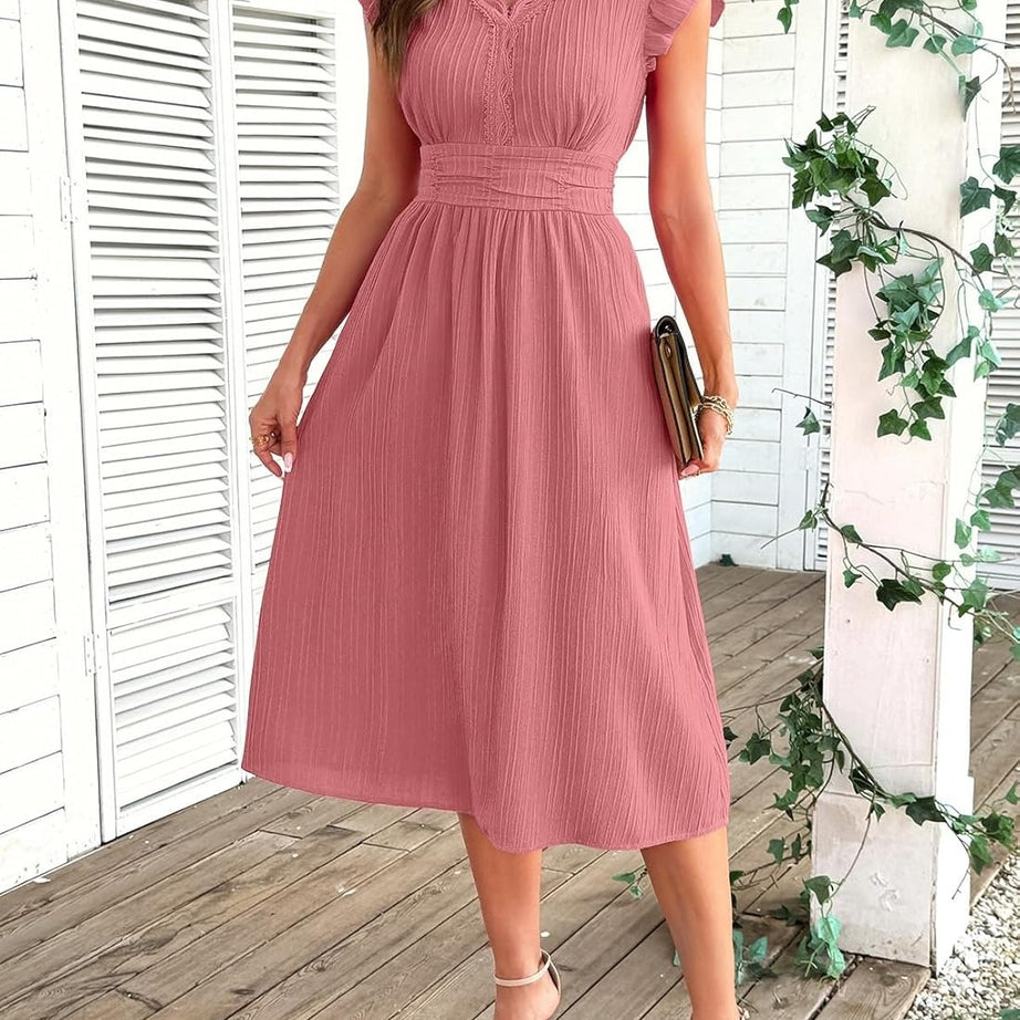 Women Summer Elegant Ruffle Sleeve Boho Outfits Dress