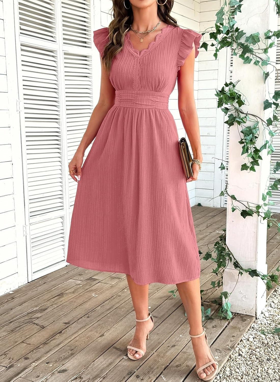 Women Summer Elegant Ruffle Sleeve Boho Outfits Dress