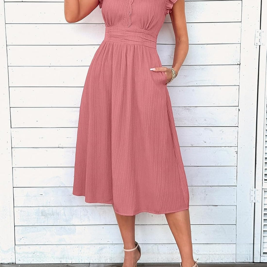 Women Summer Elegant Ruffle Sleeve Boho Outfits Dress