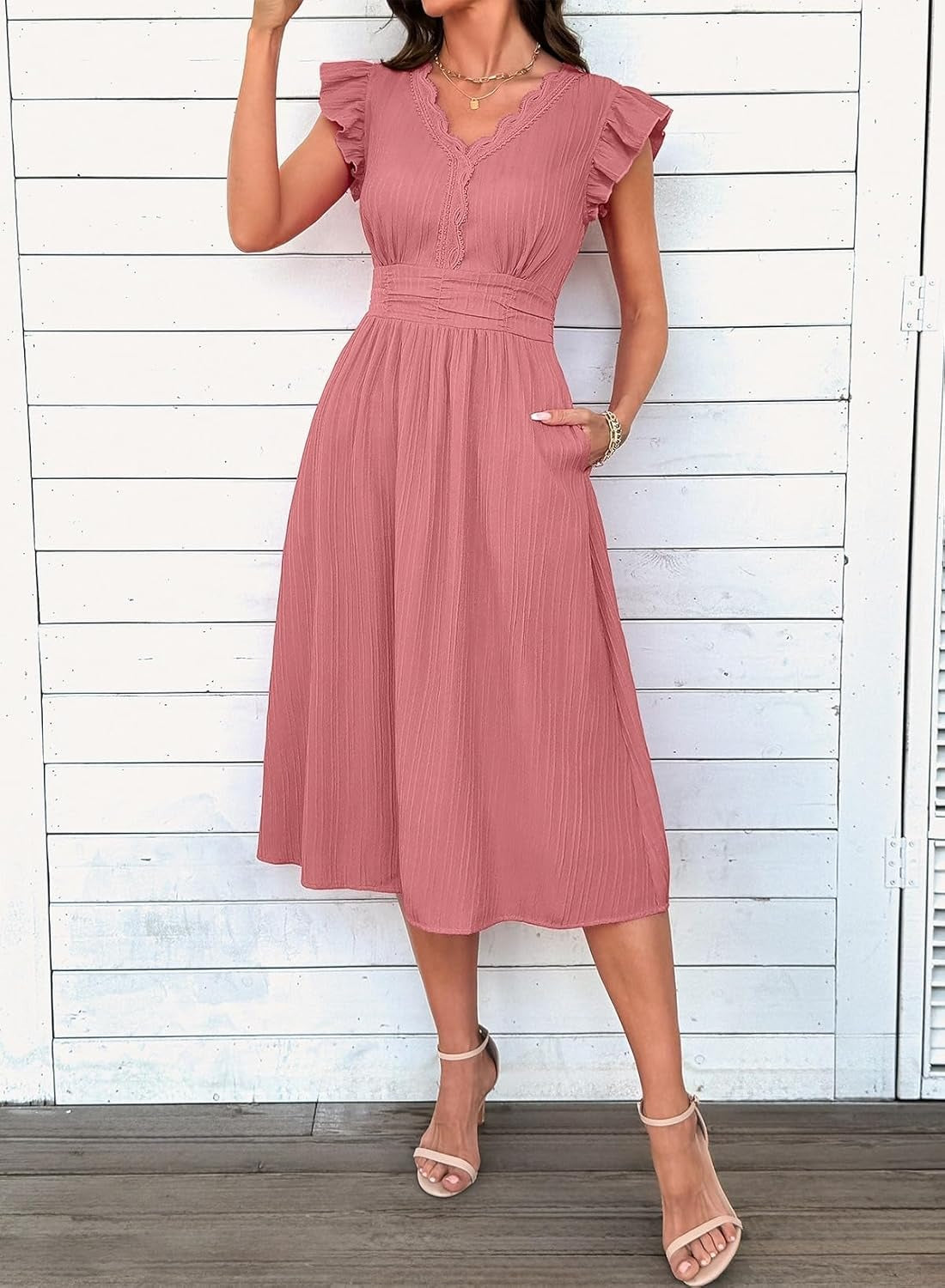 Women Summer Elegant Ruffle Sleeve Boho Outfits Dress