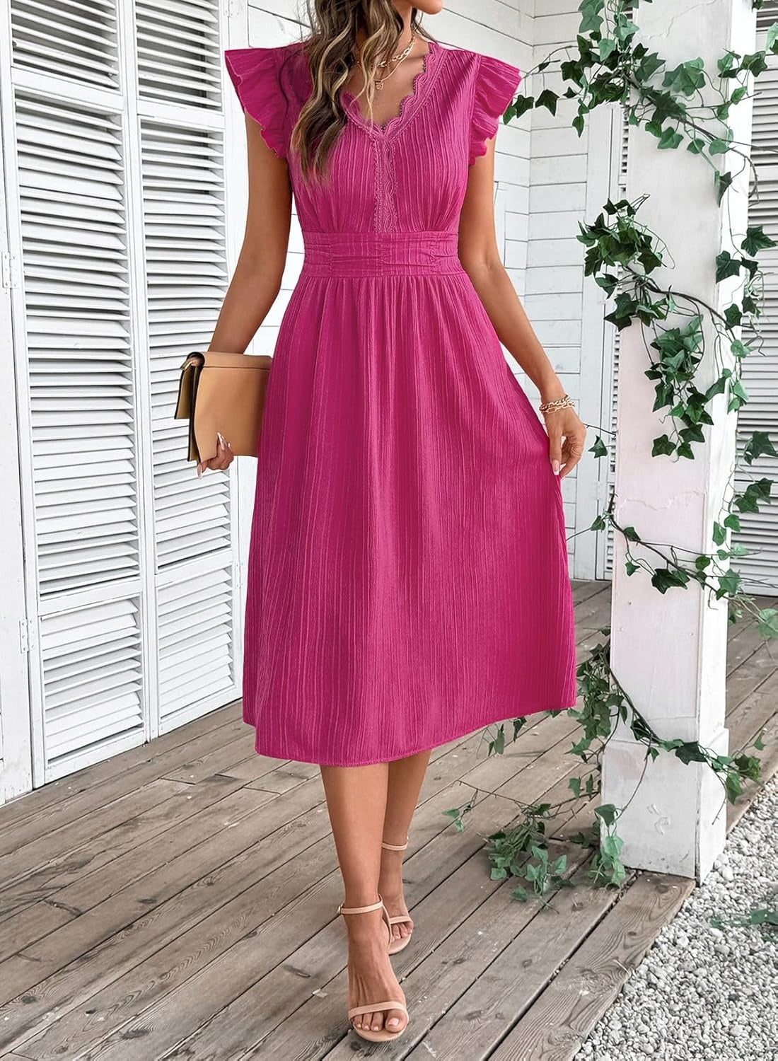 Women Summer Elegant Ruffle Sleeve Boho Outfits Dress