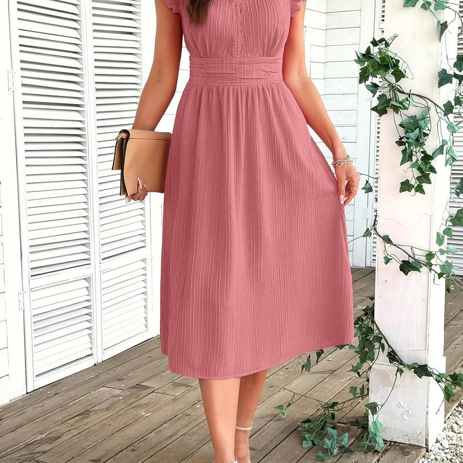 Women Summer Elegant Ruffle Sleeve Boho Outfits Dress