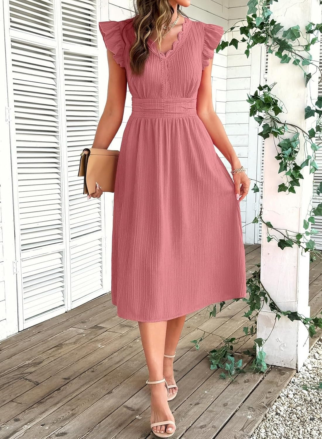 Women Summer Elegant Ruffle Sleeve Boho Outfits Dress