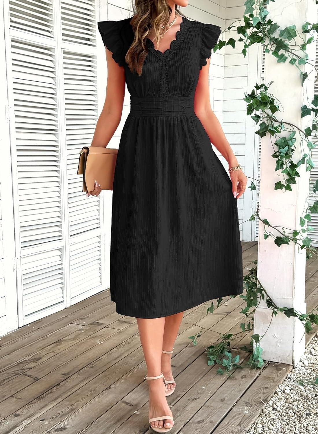 Women Summer Elegant Ruffle Sleeve Boho Outfits Dress