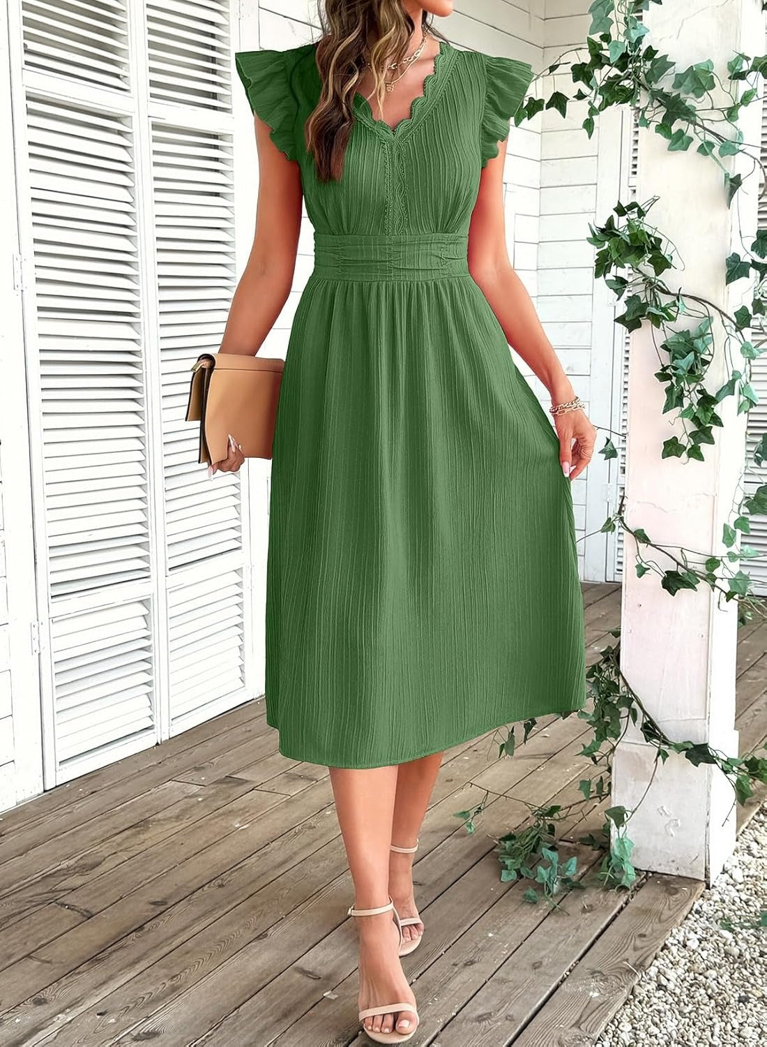 Women Summer Elegant Ruffle Sleeve Boho Outfits Dress