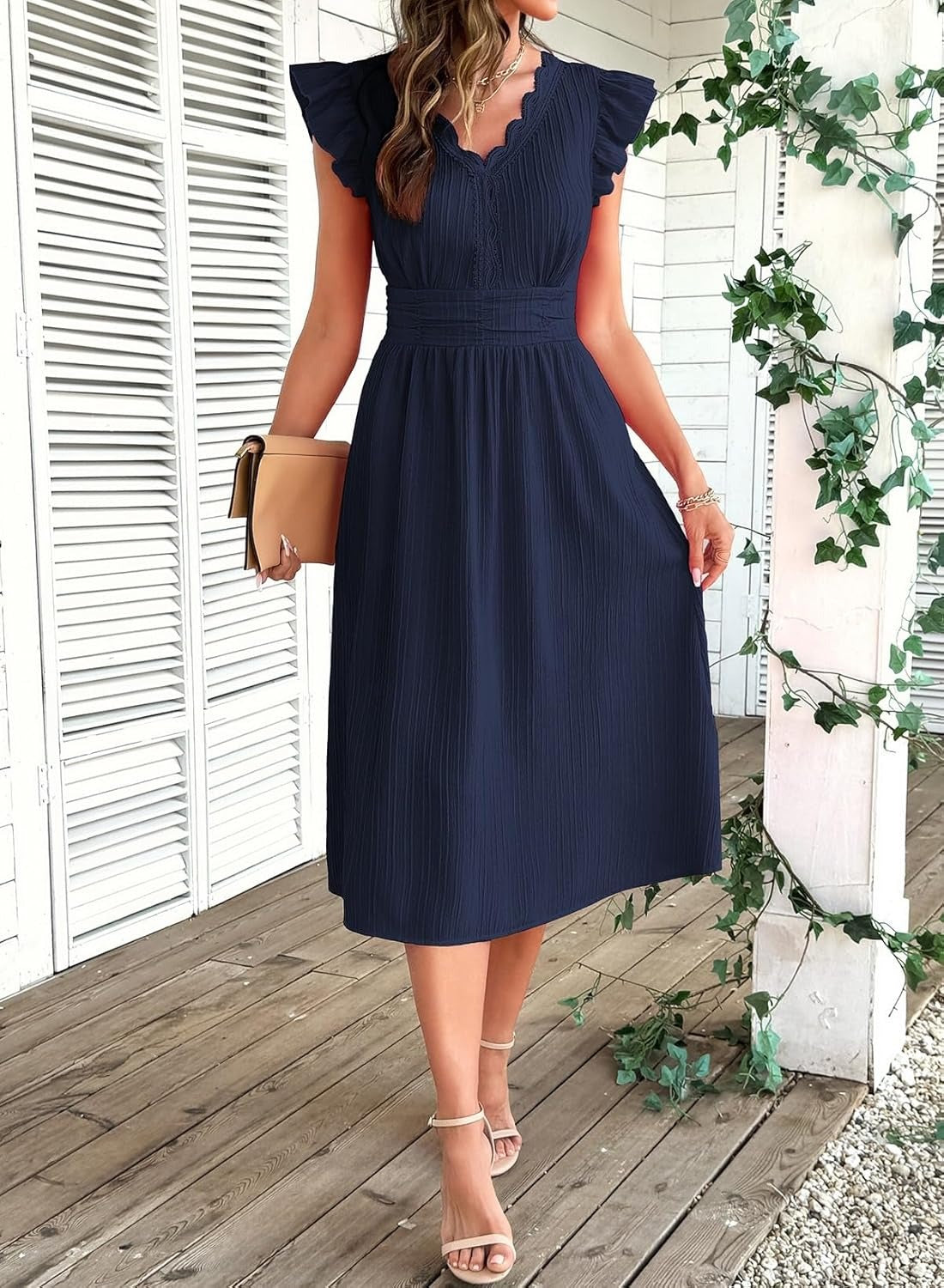 Women Summer Elegant Ruffle Sleeve Boho Outfits Dress