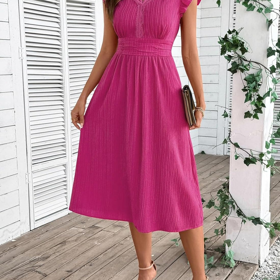 Women Summer Elegant Ruffle Sleeve Boho Outfits Dress