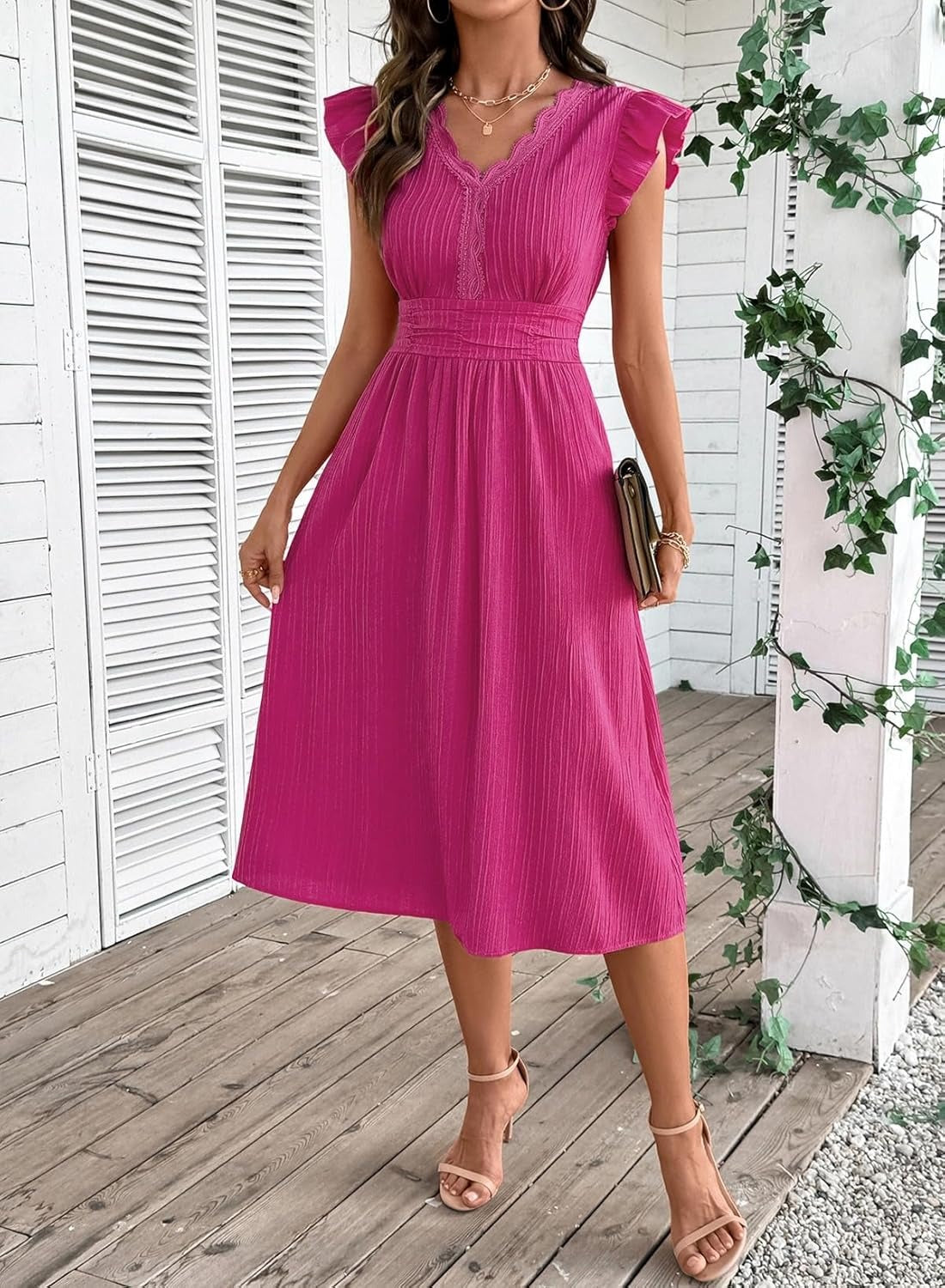 Women Summer Elegant Ruffle Sleeve Boho Outfits Dress