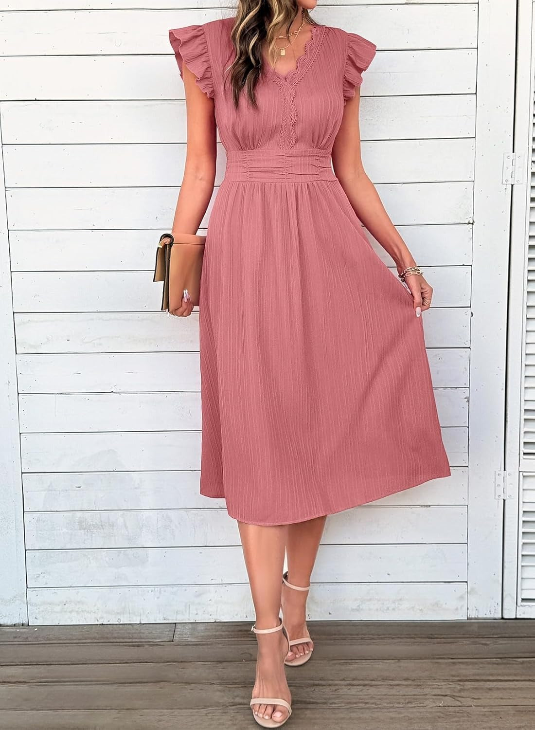 Women Summer Elegant Ruffle Sleeve Boho Outfits Dress