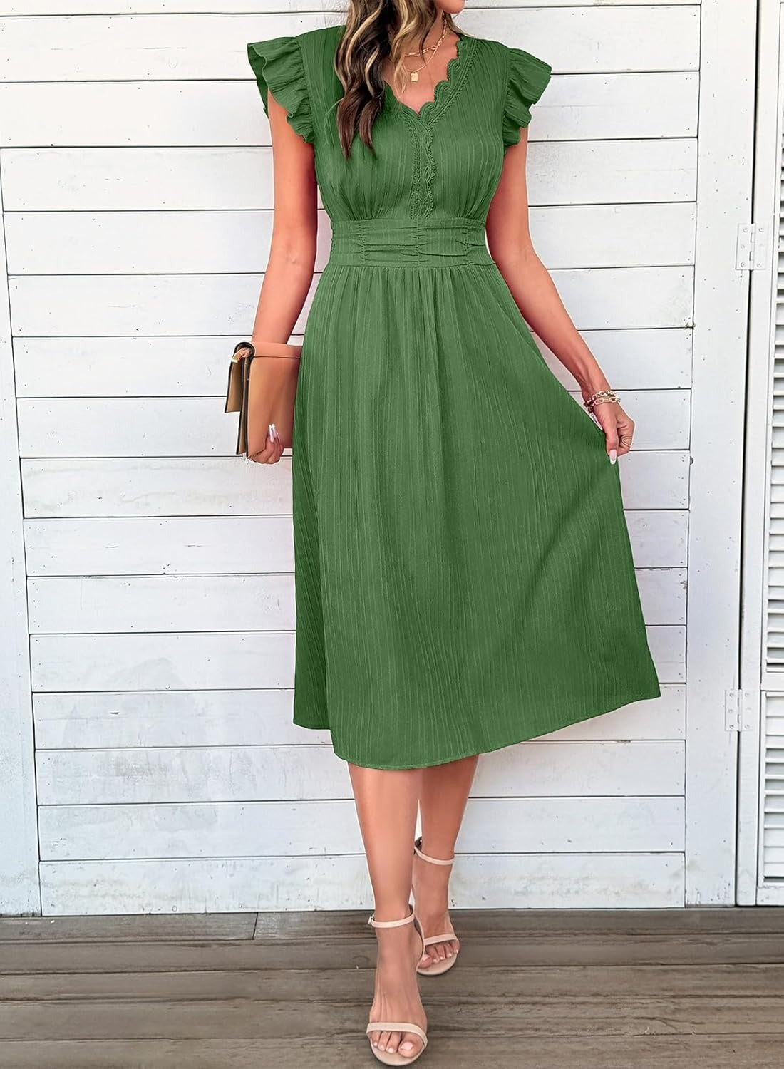 Women Summer Elegant Ruffle Sleeve Boho Outfits Dress