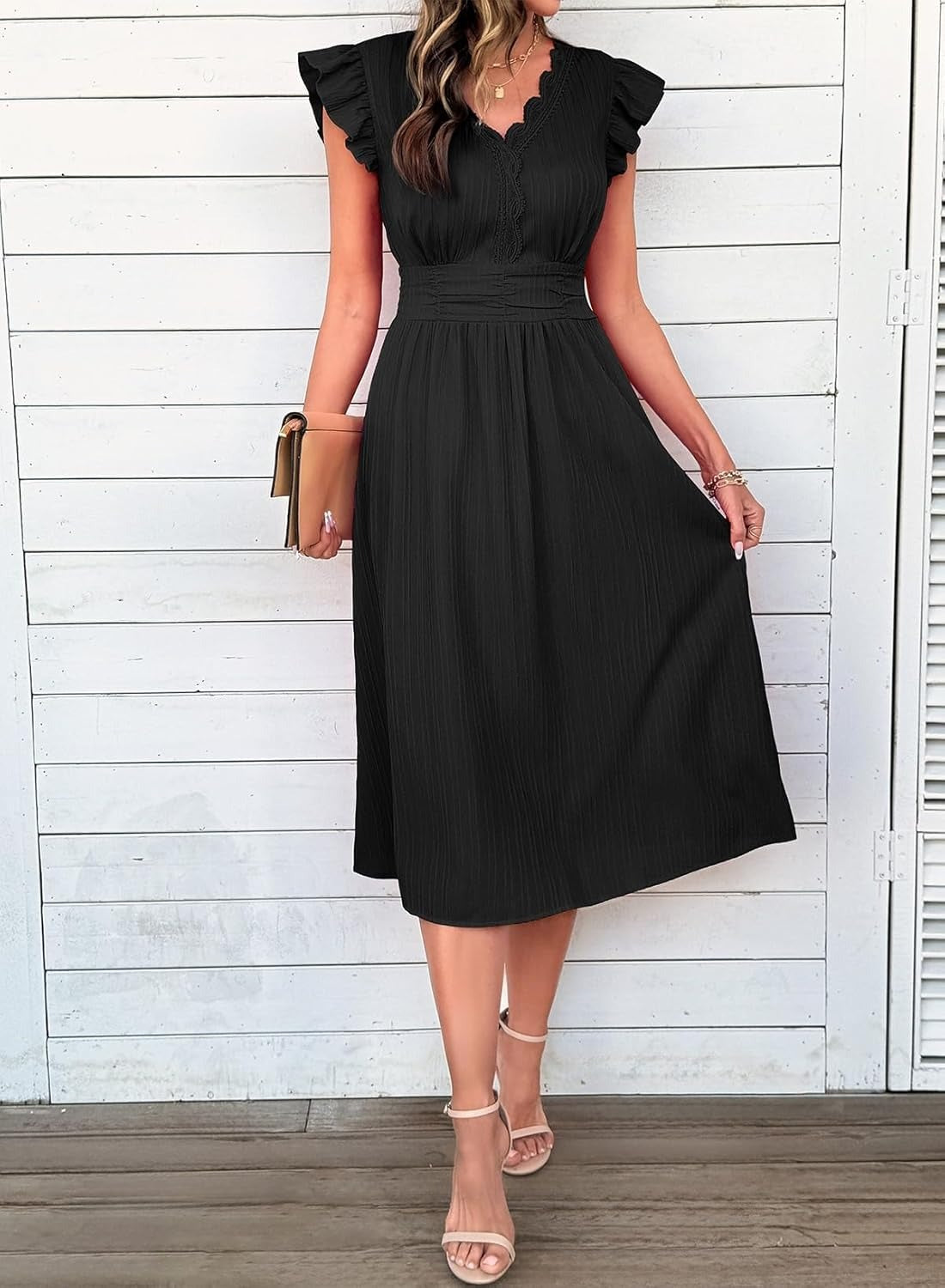 Women Summer Elegant Ruffle Sleeve Boho Outfits Dress