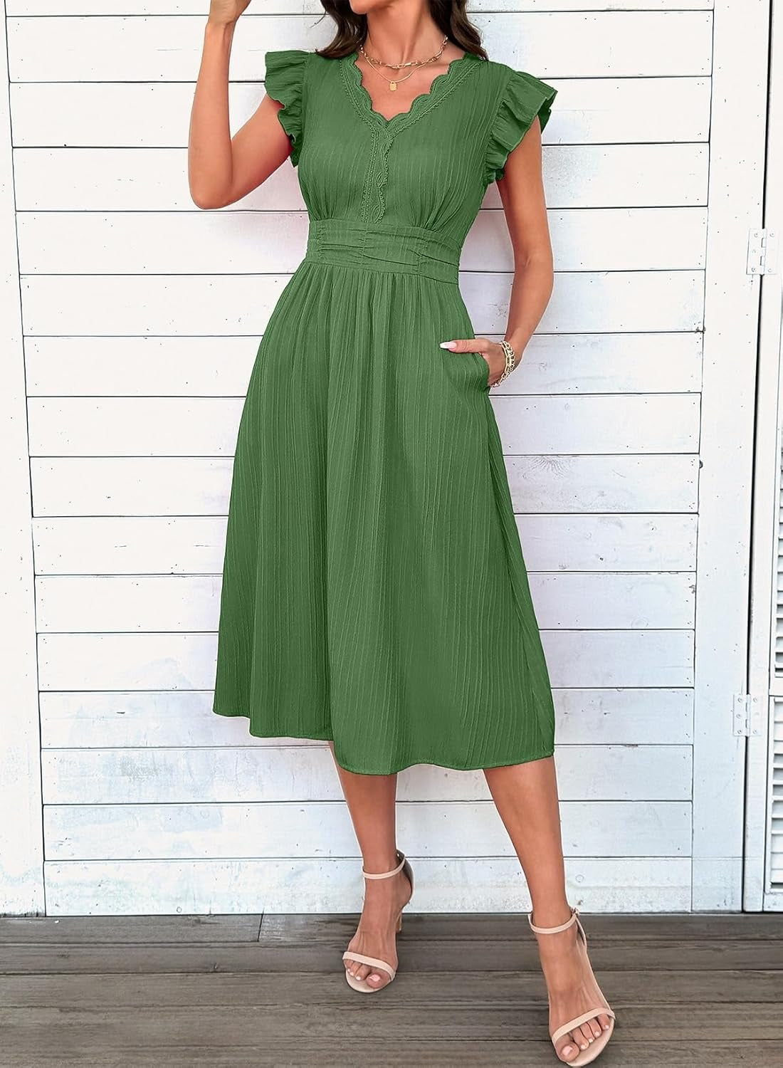 Women Summer Elegant Ruffle Sleeve Boho Outfits Dress
