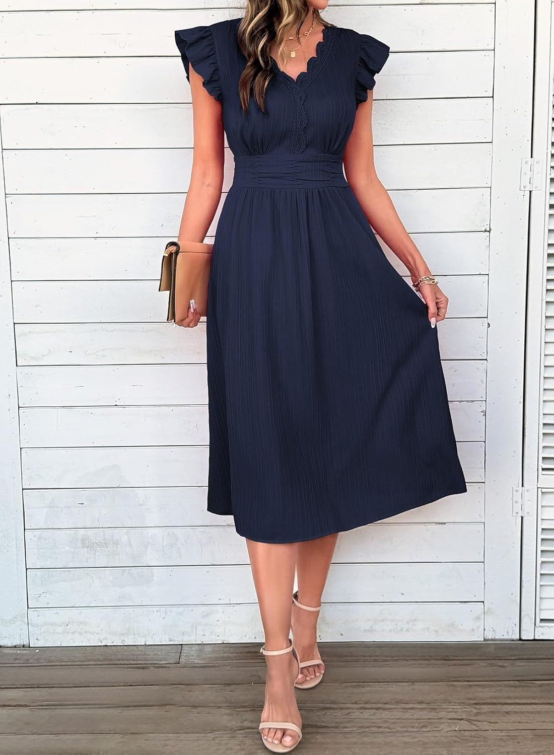 Women Summer Elegant Ruffle Sleeve Boho Outfits Dress