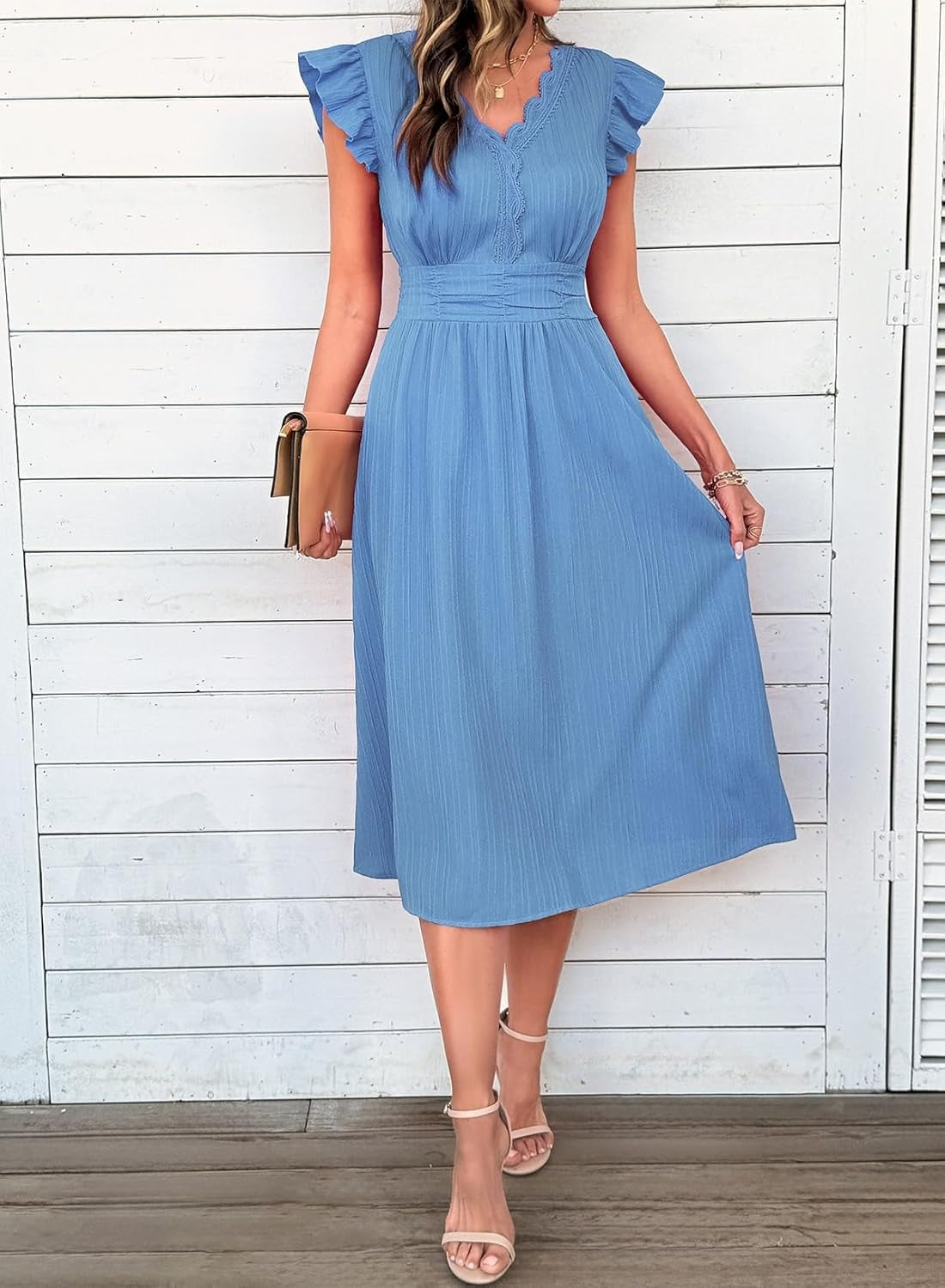 Women Summer Elegant Ruffle Sleeve Boho Outfits Dress