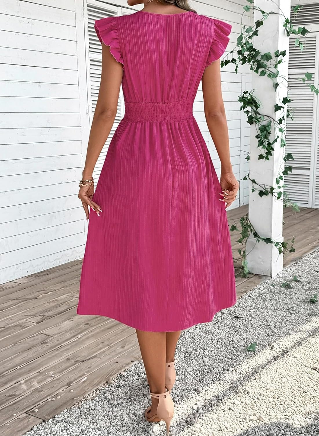 Women Summer Elegant Ruffle Sleeve Boho Outfits Dress