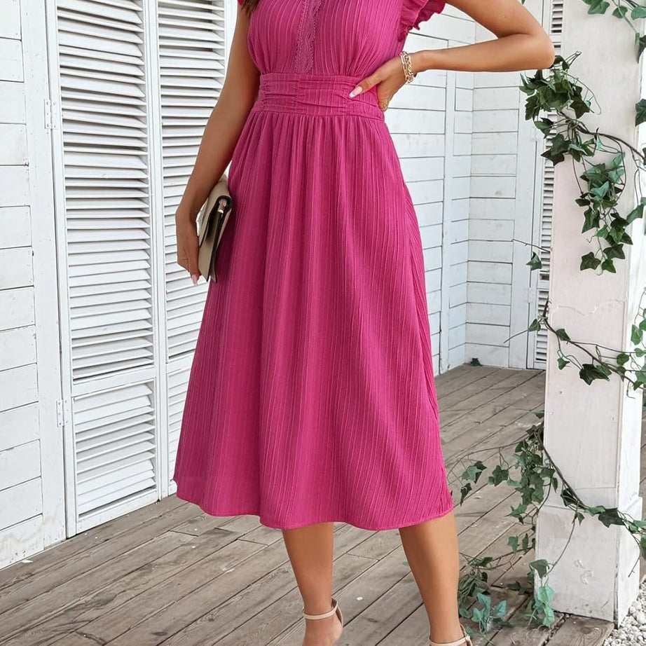 Women Summer Elegant Ruffle Sleeve Boho Outfits Dress
