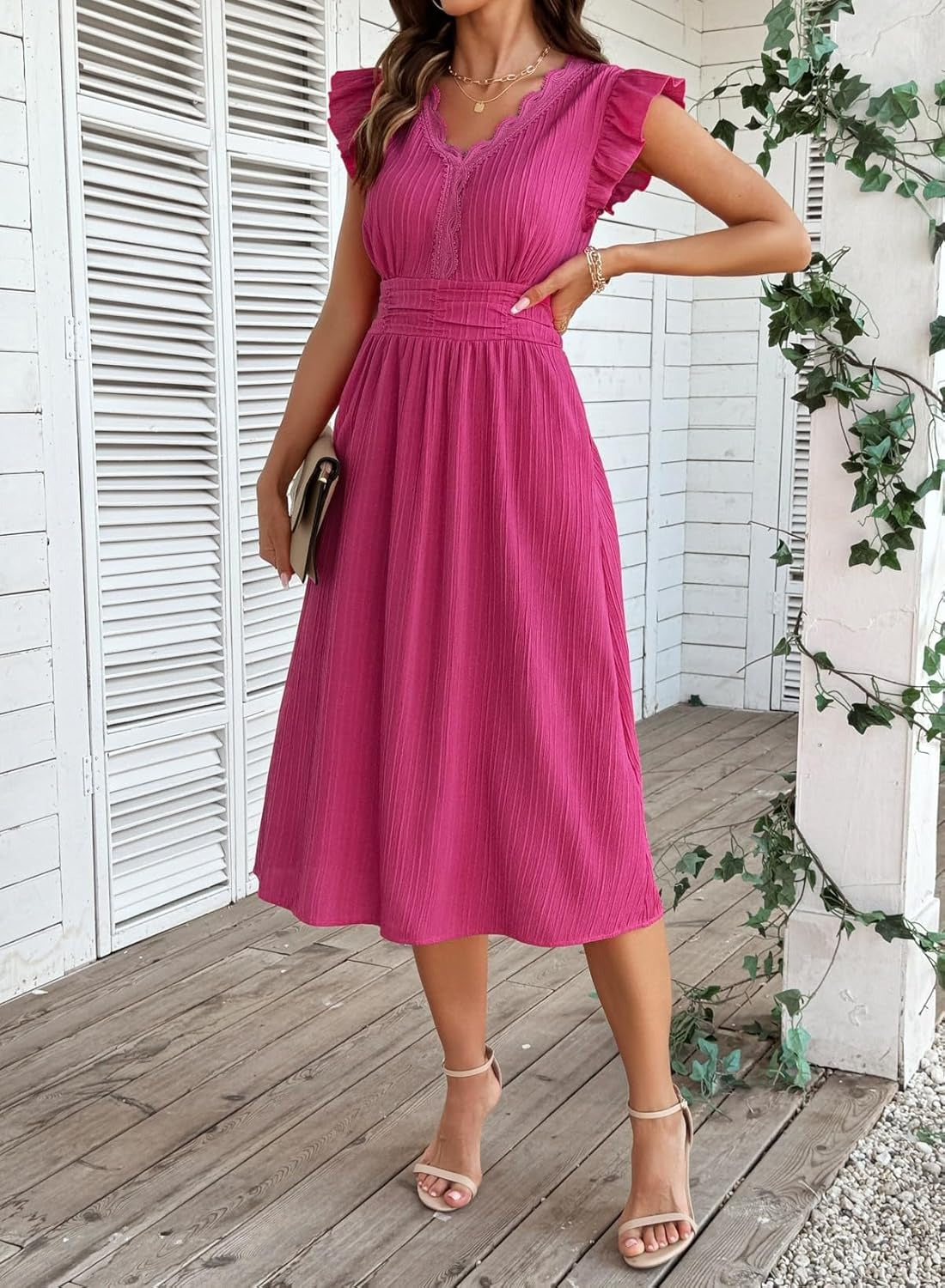 Women Summer Elegant Ruffle Sleeve Boho Outfits Dress