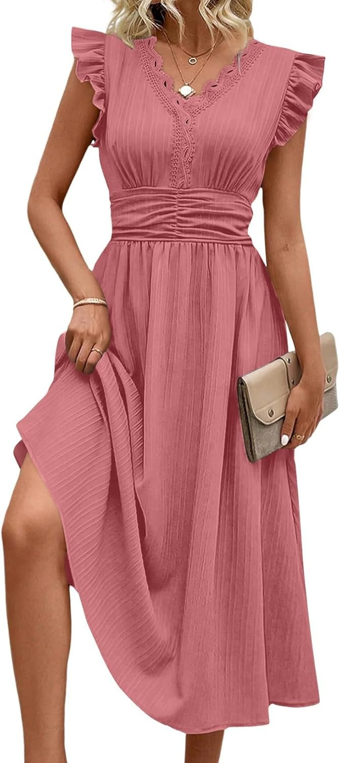 Women Summer Elegant Ruffle Sleeve Boho Outfits Dress