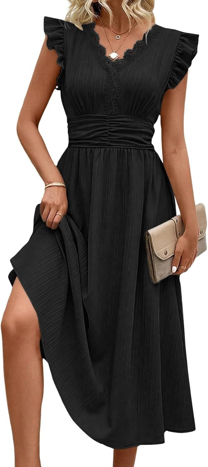 Women Summer Elegant Ruffle Sleeve Boho Outfits Dress