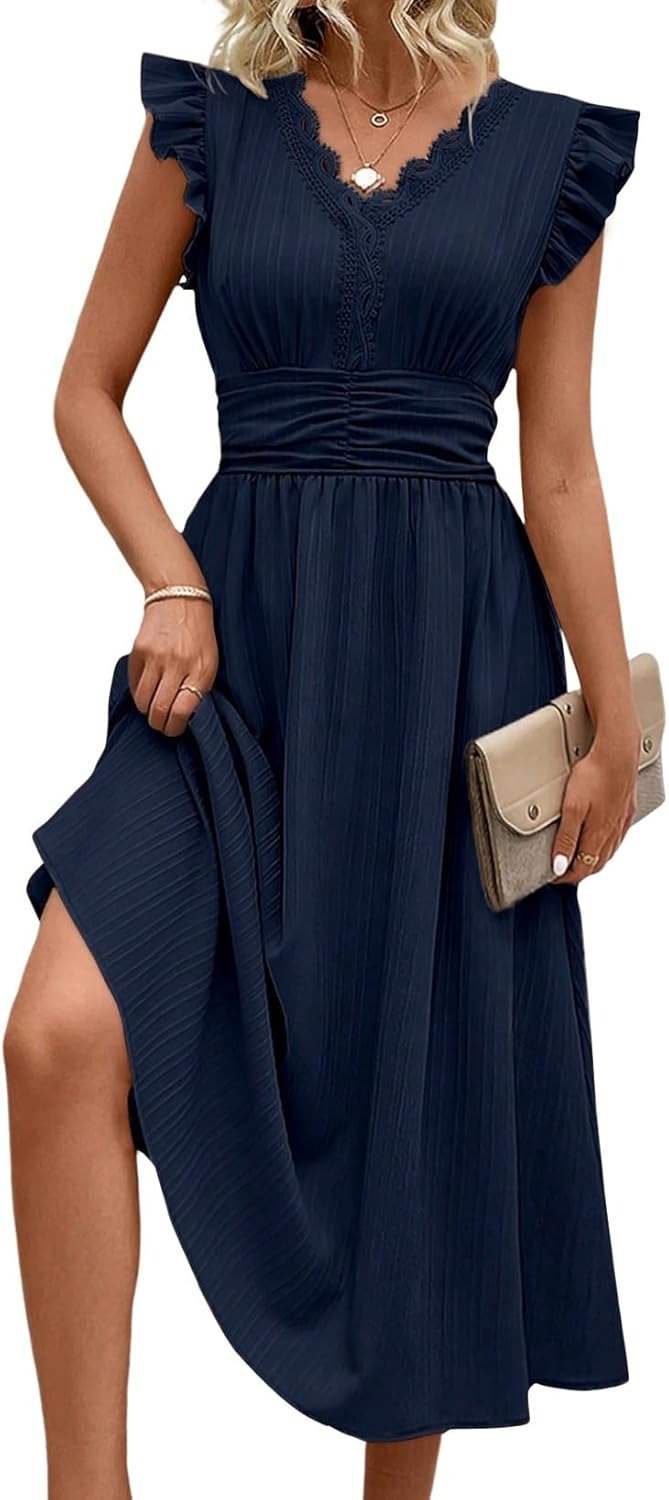 Women Summer Elegant Ruffle Sleeve Boho Outfits Dress