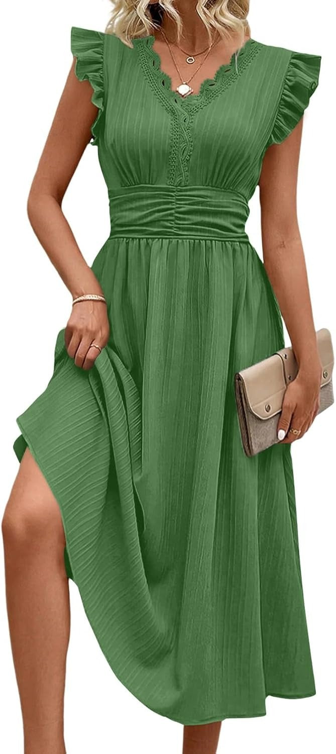 Women Summer Elegant Ruffle Sleeve Boho Outfits Dress