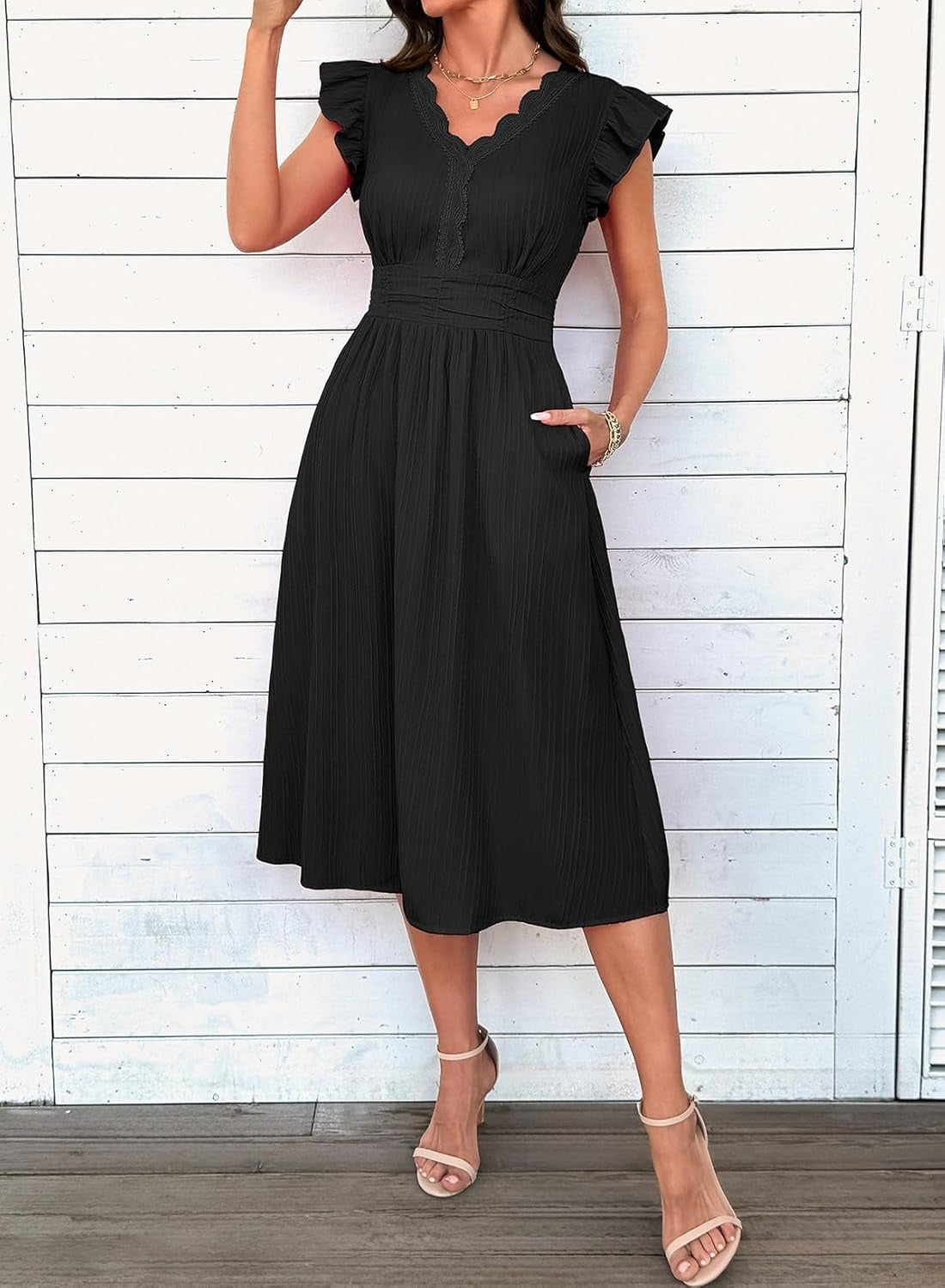 Women Summer Elegant Ruffle Sleeve Boho Outfits Dress
