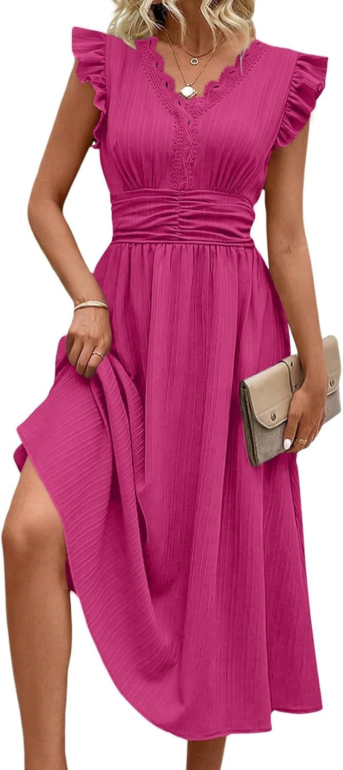 Women Summer Elegant Ruffle Sleeve Boho Outfits Dress