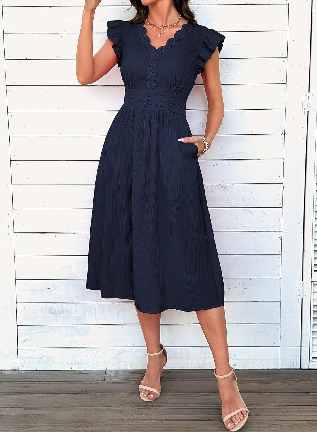 Women Summer Elegant Ruffle Sleeve Boho Outfits Dress