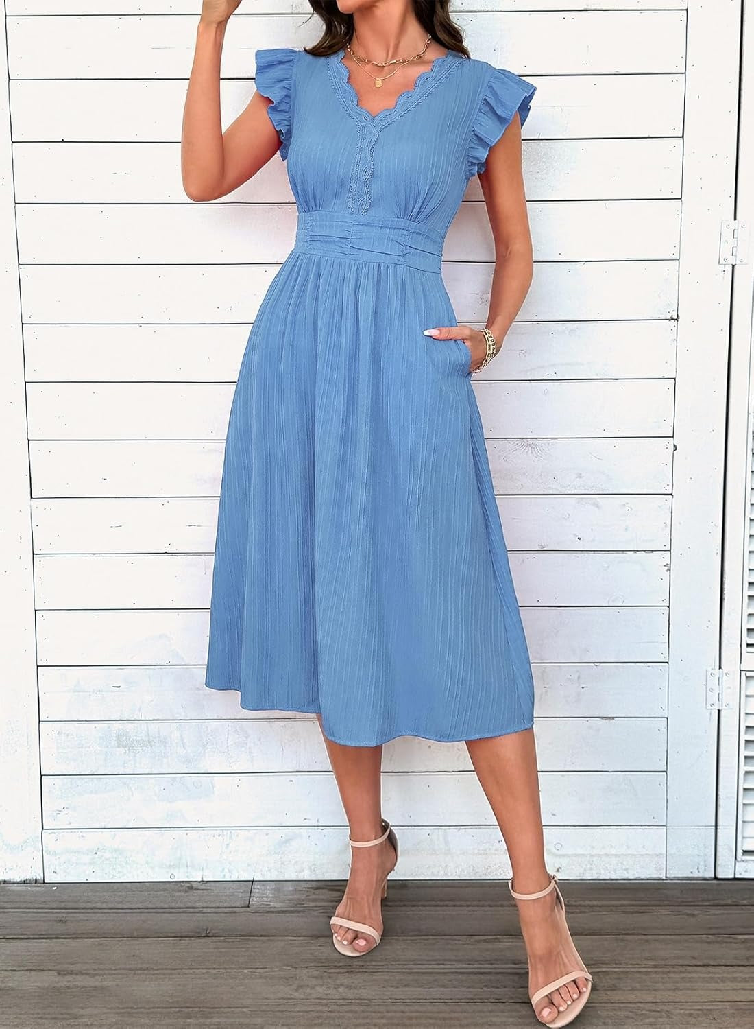 Women Summer Elegant Ruffle Sleeve Boho Outfits Dress