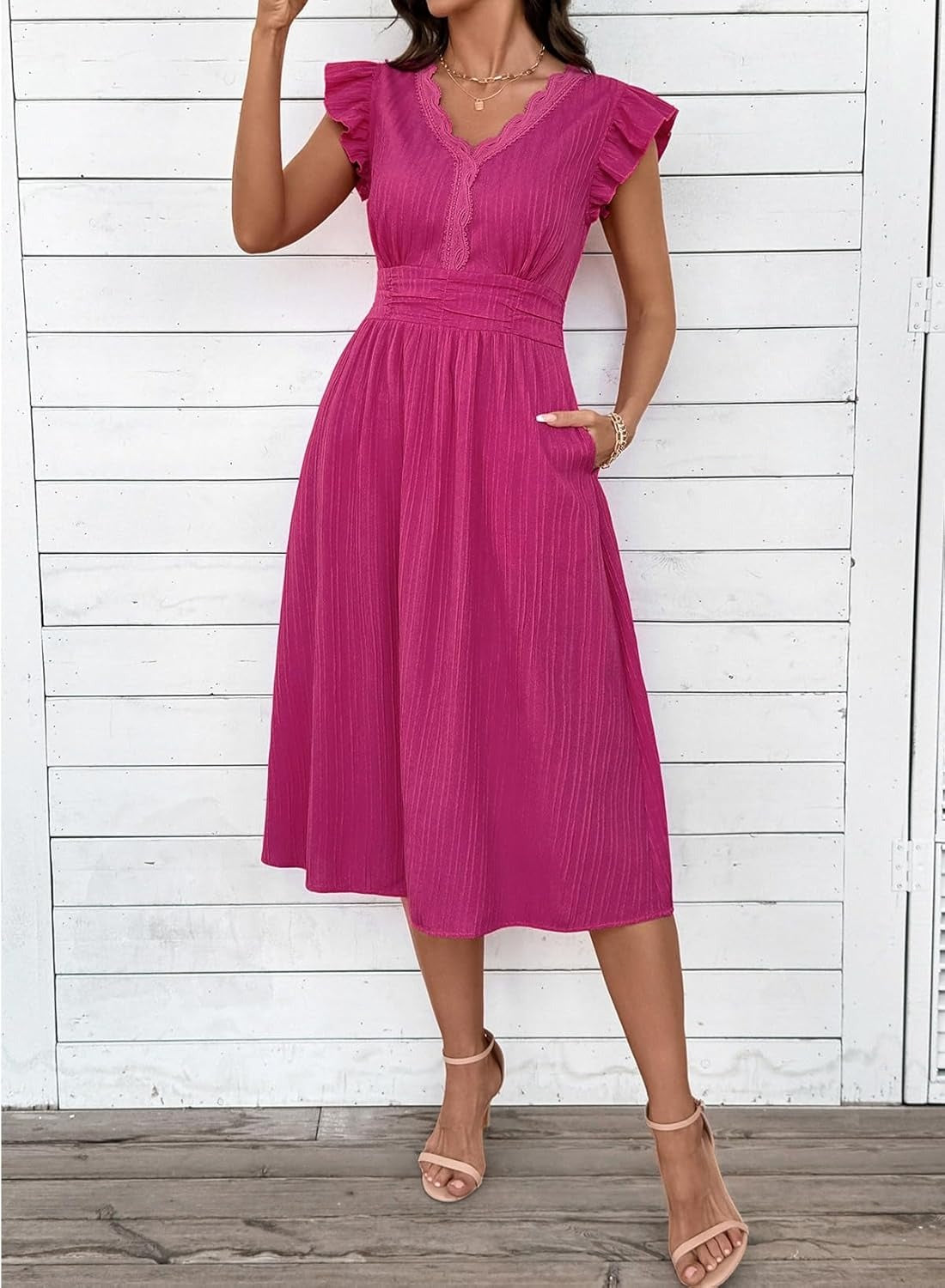 Women Summer Elegant Ruffle Sleeve Boho Outfits Dress