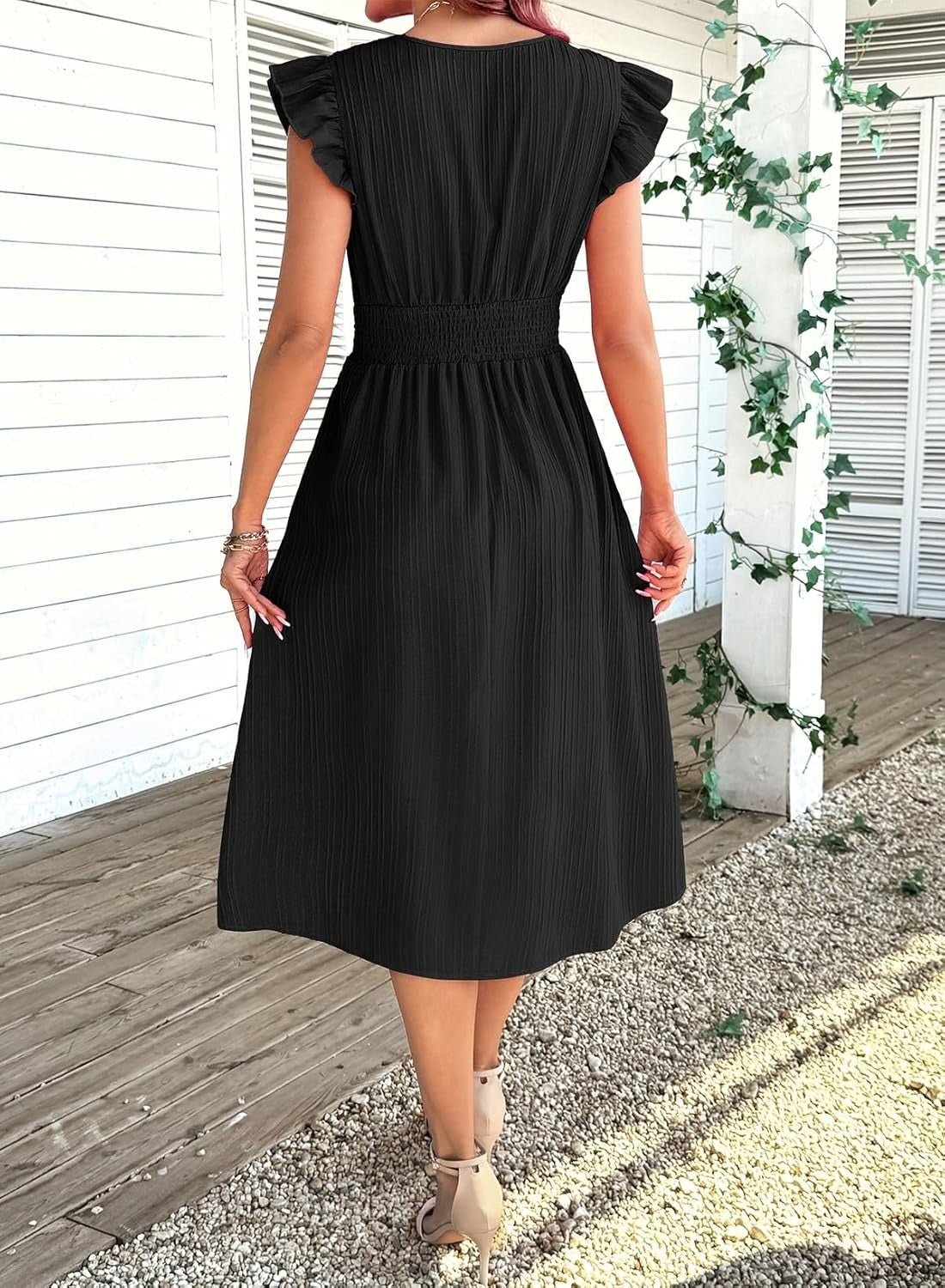 Women Summer Elegant Ruffle Sleeve Boho Outfits Dress
