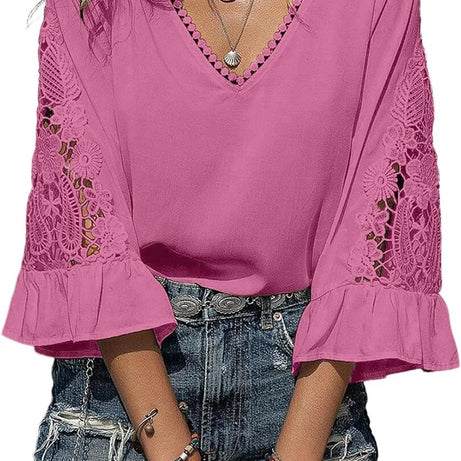 Womens V Neck 3/4 Length Sleeve Business Casual Blouses