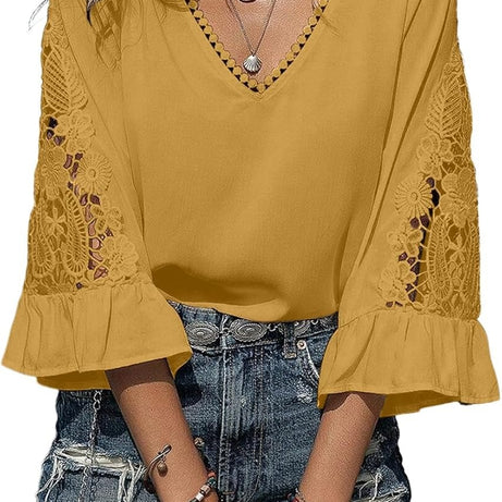 Womens V Neck 3/4 Length Sleeve Business Casual Blouses