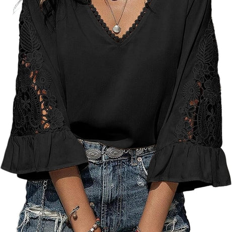 Womens V Neck 3/4 Length Sleeve Business Casual Blouses