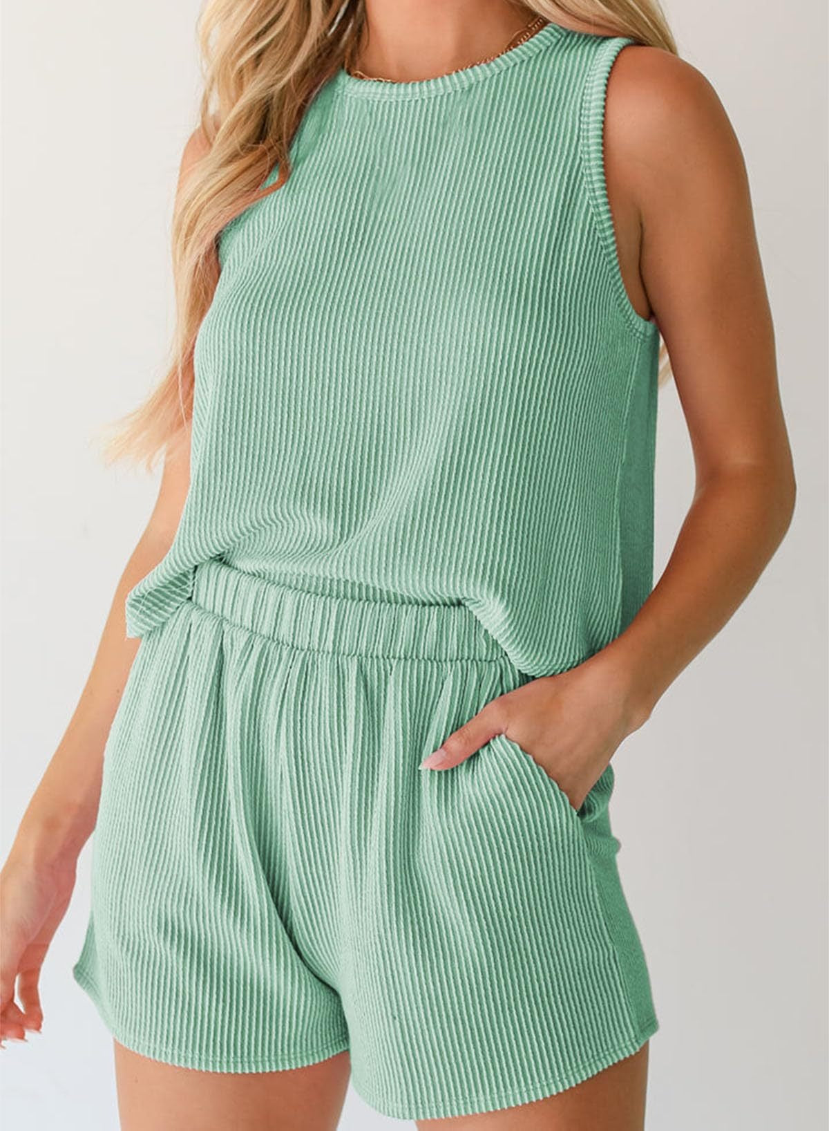 Women's Summer Sleeveless Loungewear 2 Piece Outfits Shorts Sets