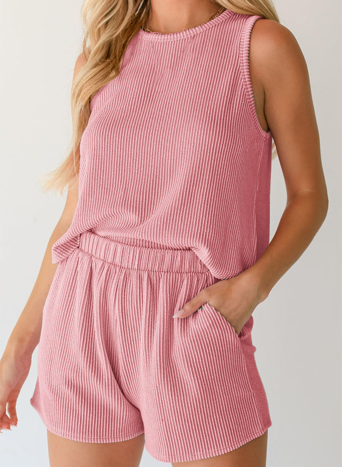 Women's Summer Sleeveless Loungewear 2 Piece Outfits Shorts Sets