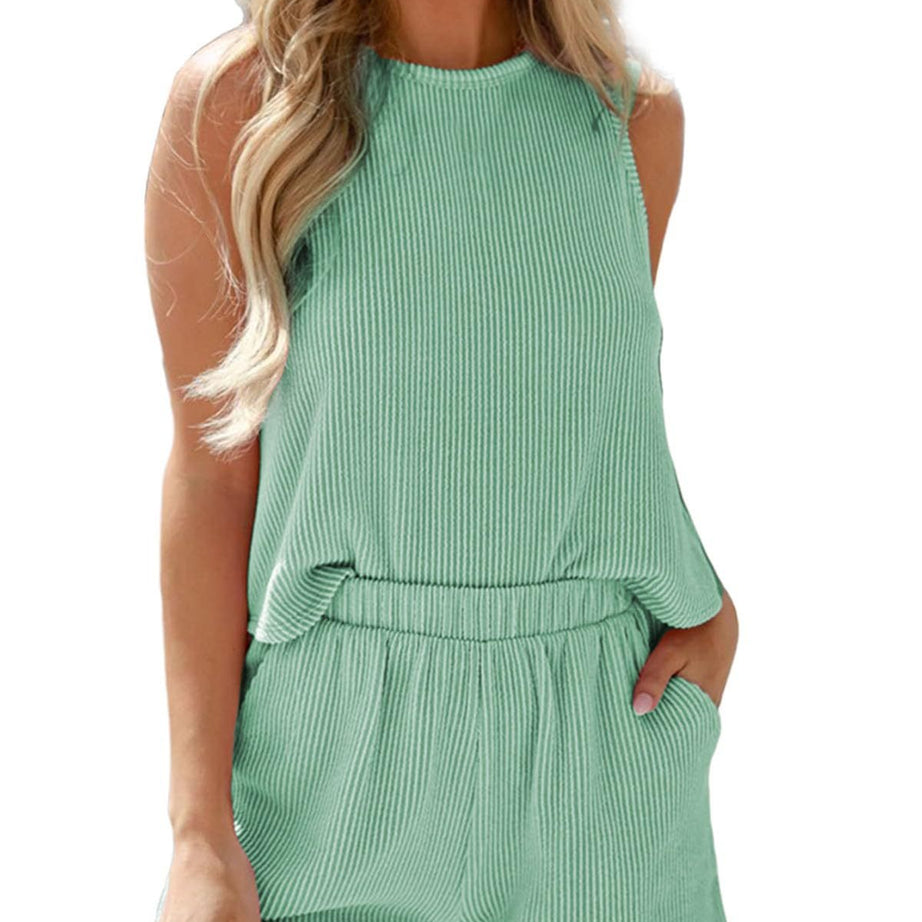 Women's Summer Sleeveless Loungewear 2 Piece Outfits Shorts Sets