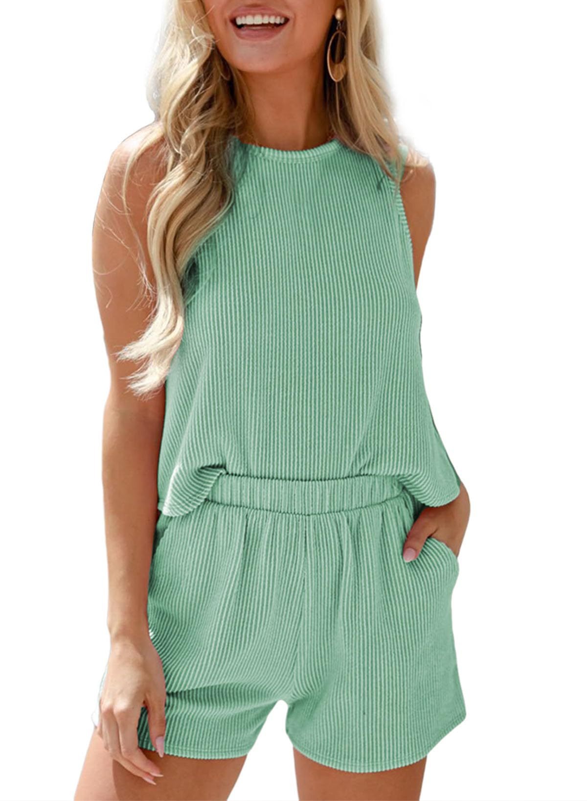 Women's Summer Sleeveless Loungewear 2 Piece Outfits Shorts Sets