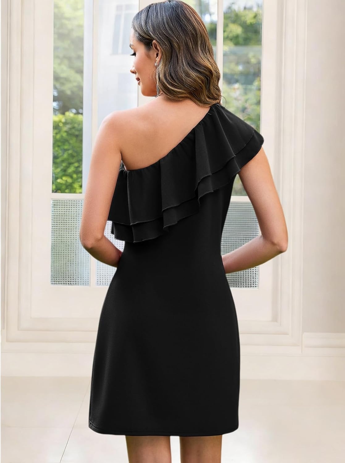 Women's Elegant One Shoulder Ruffle A-Line Dress